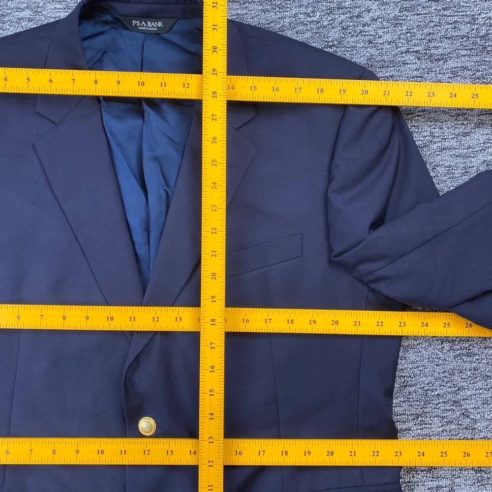 Jos A Bank Mens 46 Short Navy Wool Blazer Gold Buttons Two Button Sport Coat